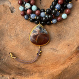 Larimar, Shungite, Petrified Wood and Blue Kynite One of a Kind Mala with Pietersite Guru Bead