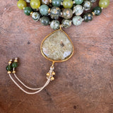 Jade, Forest Jasper and Olive Jade Mala with Mica Guru Bead