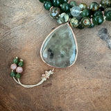Jade, Forest Jasper and Prehnite Mala with Prehnite Guru Bead
