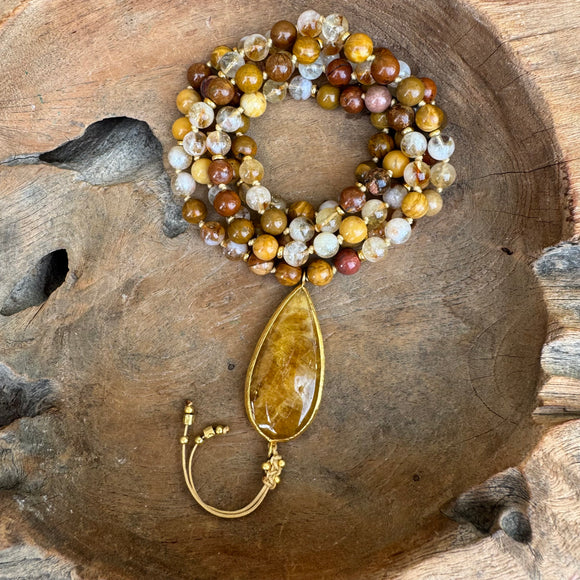 Yellow Jasper and Citrine Mala with Golden Healer Guru Bead