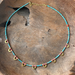 Silver- Turquoise and Mediterranean Coral Beaded Sterling Silver Necklace