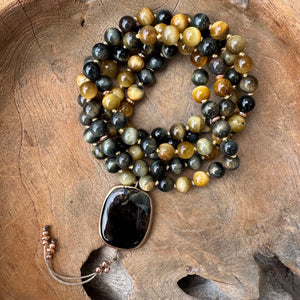 Hawk’s eye Mala with Pietersite Guru Bead