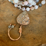 Pink Opal, Moonstone & Labradorite Mala with Pyrite Guru Bead