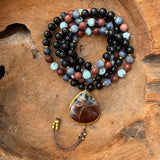 Larimar, Shungite, Petrified Wood and Blue Kynite One of a Kind Mala with Pietersite Guru Bead