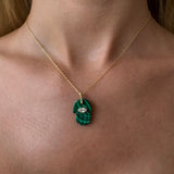 Silver- Malachite and Clear Quartz Hamsa Hand Sterling Silver Necklace
