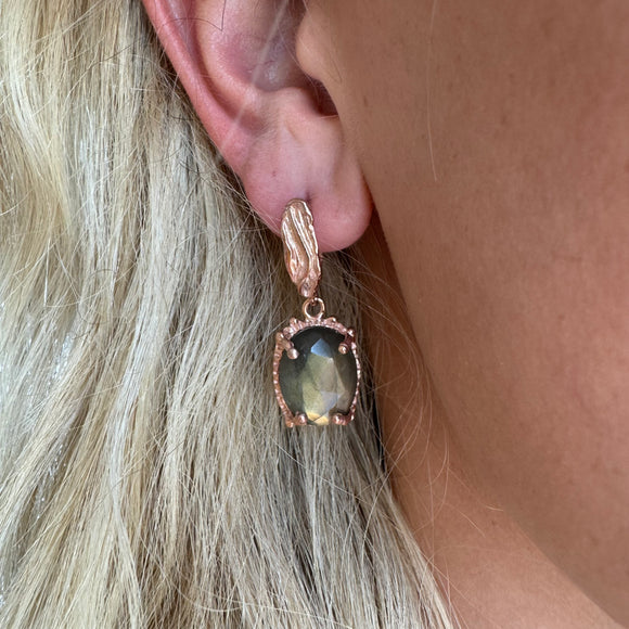 Silver - Labradorite Earrings in Rose Gold