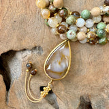 AgarWood , Green Opal and Citrine Mala with Yellow Hematoid Quartz Guru Bead