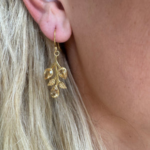 Silver - Citrine Leaf Earrings