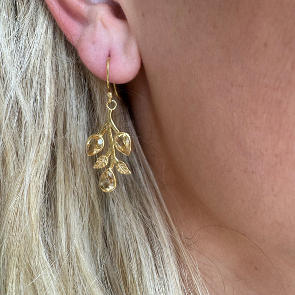 Silver - Citrine Leaf Earrings