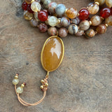 Crazy Lace Agate, Carnelian and Citrine Mala with Carnelian Guru Bead