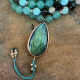 AgarWood, Smokey Quartz, Aventurine, Robin's Egg Agate Mala with Labradorite Guru Bead