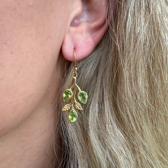 Silver - Peridot Leaf Earrings