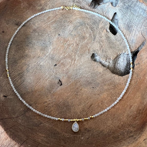 Silver- Moonstone Beaded Sterling Silver Necklace