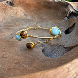 Gold- Larimar and Tiger's Eye Bangle Bracelet