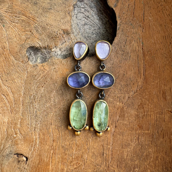 Gold - Tanzanite, Kunzite, Prehnite Earrings