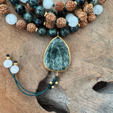 Seraphinite , Moonstone and Radrushka Mala with Seraphinite Guru Bead