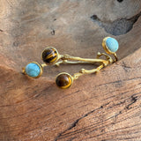 Gold- Larimar and Tiger's Eye Bangle Bracelet