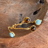 Gold- Larimar and Tiger's Eye Bangle Bracelet