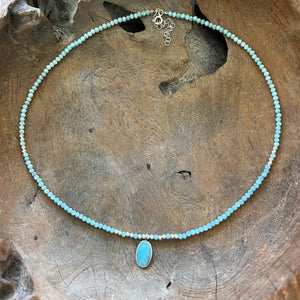 Silver- Larimar Beaded Sterling Silver Necklace with Larimar Pendant