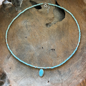 Silver- Larimar Beaded Sterling Silver Necklace with Larimar Pendant