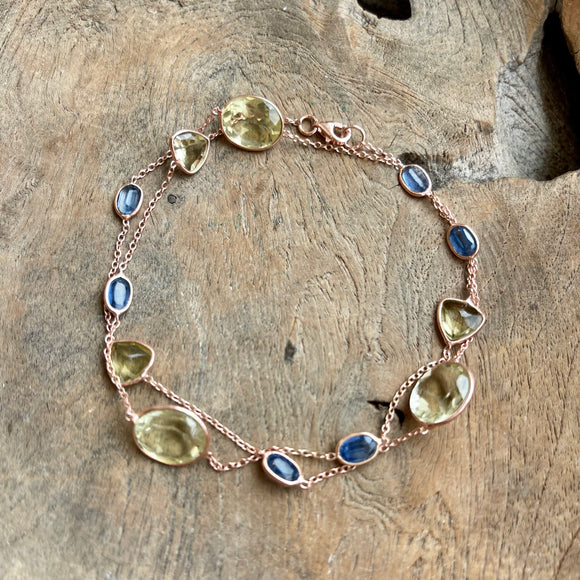 Silver- Blue Kynite and Yellow Topaz Sterling Silver Necklace