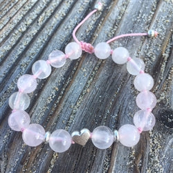 Bracelet - Rose Quartz with Silver Heart