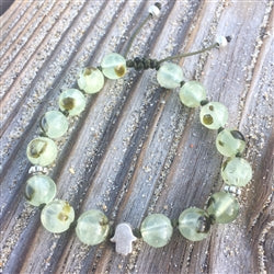 Prehnite 8mm Adjustable Beaded Bracelet with Silver Hamsa Hand and Silver Accents