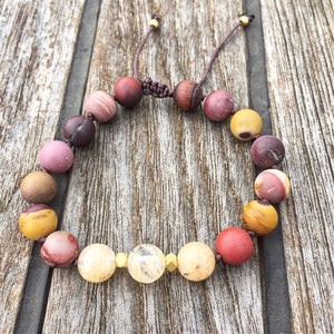 Mookaite Jasper & Citrine 8mm Adjustable Beaded Bracelet with Gold Accents