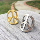 Adjustable Peace Symbol Rings Shown in Gold and Silver Finish