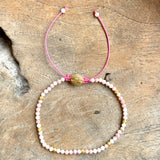 Silver - Pink Opal Adjustable Beaded Bracelet