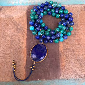 Lapis Lazuli and Chrysocolla Mala with Lapis Lazuli Guru Bead