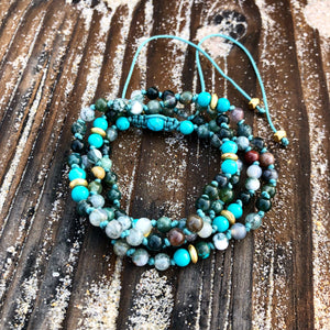 Indian Agate & Turquoise Adjustable Mala 4mm