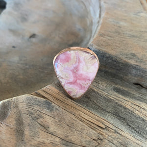 Rhodochrosite Teardrop Ring in Rose Gold