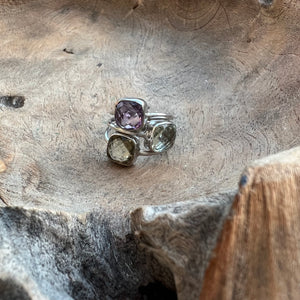 Silver - Aquamarine, Smokey Quartz and Amethyst Ring