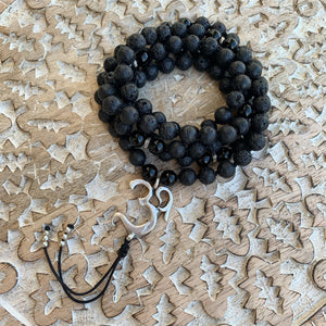 Lava & Black Onyx Mala with OM Guru Bead