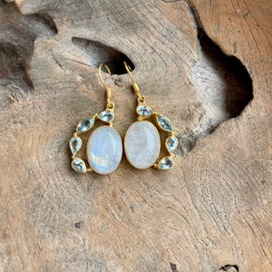 Silver - Moonstone And Aquamarine Earrings