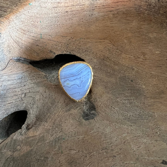 Chalcedony or Blue Lace Agate Ring in Gold