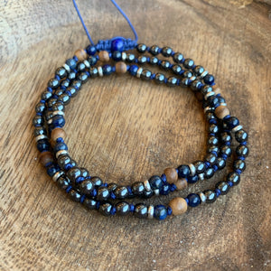 Hematite, Lapis Lazuli and Agarwood Adjustable Mala