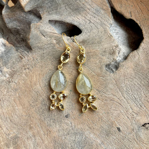 Silver - Rutilated Quartz And Citrine Earrings