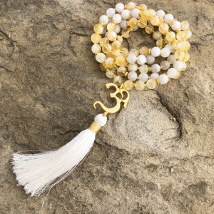 Moonstone & Citrine Mala with OM Guru Bead