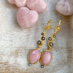 Silver - Pink Opal Earrings in Gold