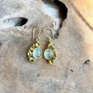 Silver - Peridot and Prehnite Earrings