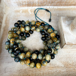 Blue Tiger’s eye and Matte Black Onyx Adjustable Mala