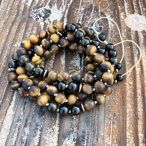 Matte Tiger’s Eye, Obsidian & Hematite Adjustable Mala