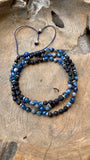 Lava, Blue Kyanite & Picasso Jasper Adjustable Mala with Blue Kynite Guru Bead