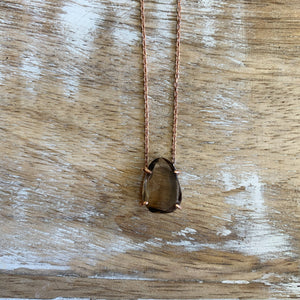 Silver- Smokey Quartz Dainty Sterling Silver Necklace in Rose Gold