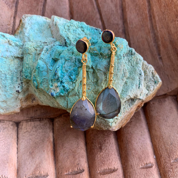 Silver - Labradorite Earrings in Gold