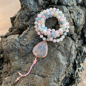 Morganite One of a Kind Mala with Rose Quartz Guru Bead