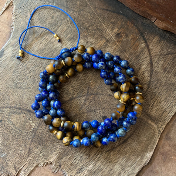 Lapis Lazuli & Matte Tiger’s Eye Adjustable Mala Beads