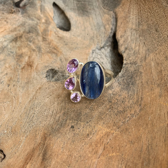 Silver - Blue Kynite and Amethyst Ring